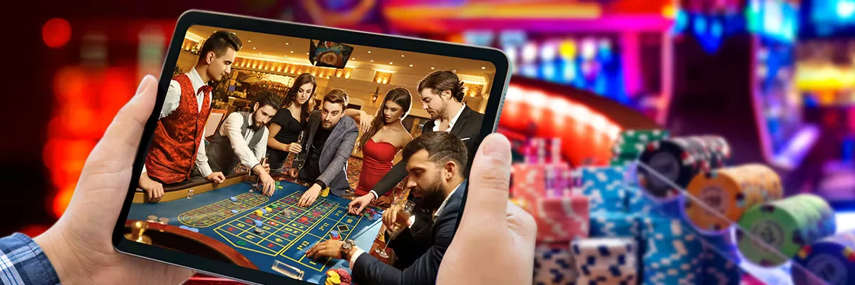 Classy casino environment with a professional croupier at a live roulette table